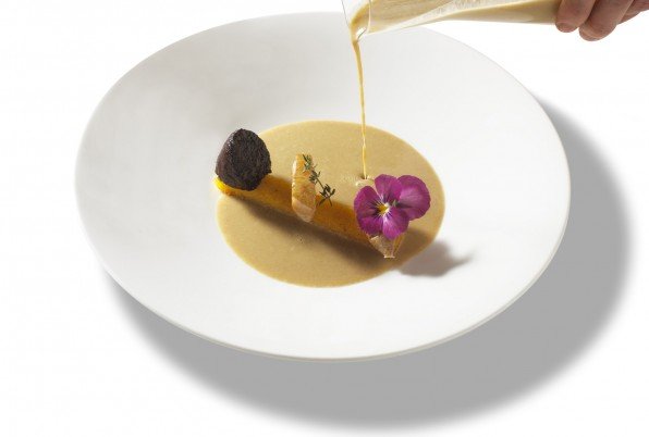 Lentil cream with foie gras.