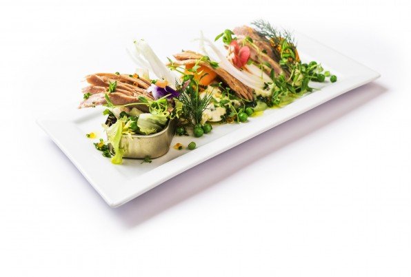 Deconstruction of Russian salad, belly, canned serrat.